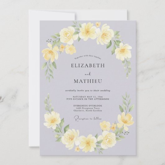 Invitation Mariage Rose Jaune Lilas Pâle (Devant)