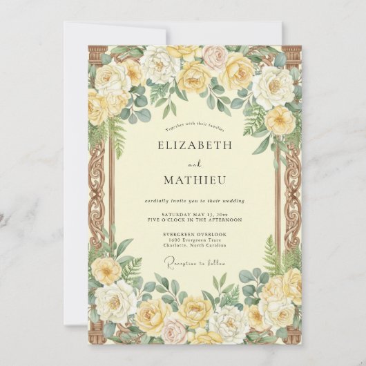 Invitation Mariage Rose Jaune Or (Devant)