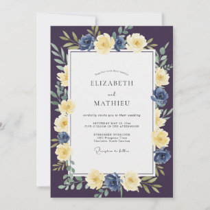 Invitation Mariage Rose Jaune Prune