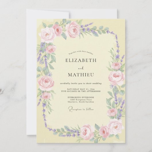 Invitation Mariage Rose Lavande Beurre (Devant)