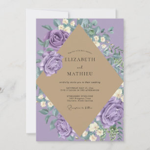 Invitation Mariage Rose Lavande Brun