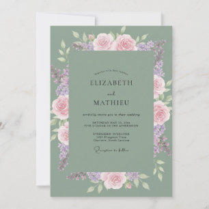 Invitation Mariage Rose Lilas Céladon