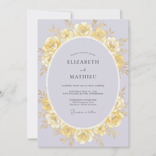 Invitation Mariage Rose Lilas Doré (Devant)