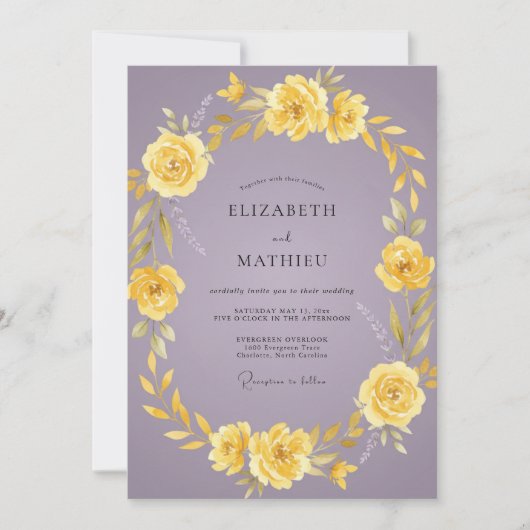 Invitation Mariage Rose Lilas Jaune (Devant)