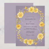 Invitation Mariage Rose Lilas Jaune (Devant / Derrière)