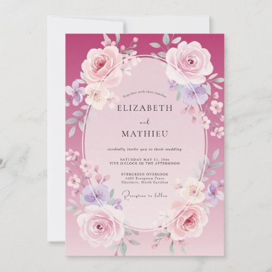 Invitation Mariage Rose Lilas Magenta (Devant)