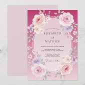 Invitation Mariage Rose Lilas Magenta (Devant / Derrière)