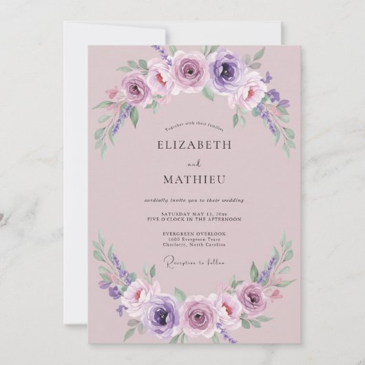 Invitation Mariage Rose Lilas Mauve (Devant)