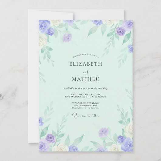 Invitation Mariage Rose Lilas Menthe (Devant)
