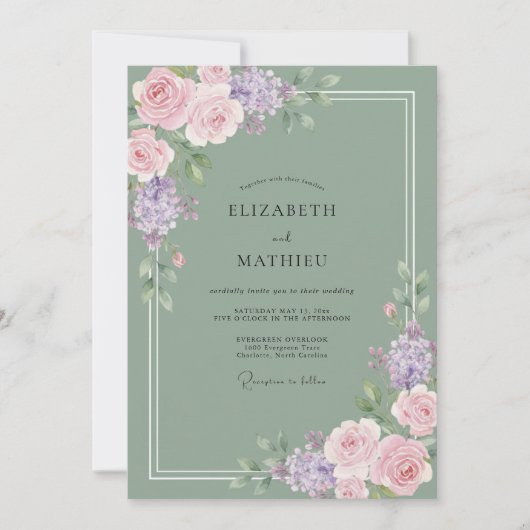 Invitation Mariage Rose Lilas Olive (Devant)