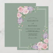 Invitation Mariage Rose Lilas Olive (Devant / Derrière)