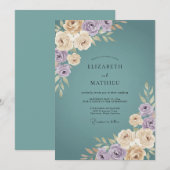 Invitation Mariage Rose Lilas Sarcelle Poussiéreuse (Devant / Derrière)
