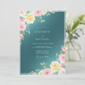 Invitation Mariage Rose Lumineuse Sarcelle (Debout devant)