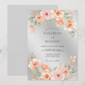 Invitation Mariage Rose Lustrée Argent (Devant / Derrière)