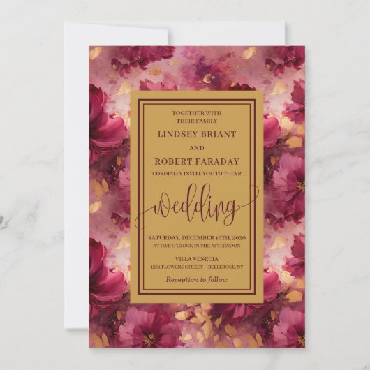 Invitation Mariage Rose Lux Deep Red Blush Gold (Devant)