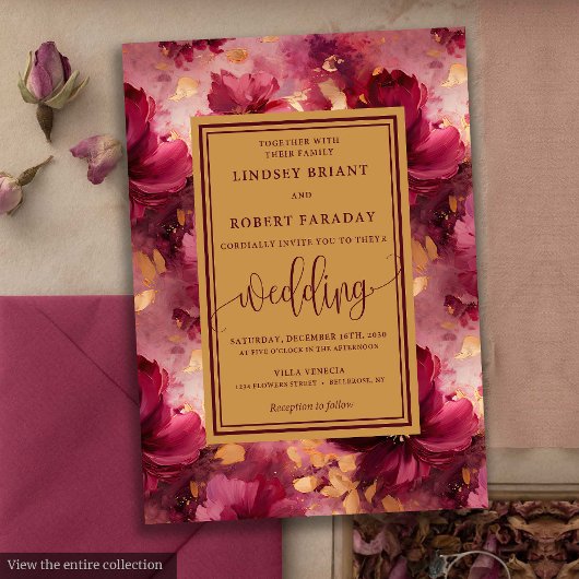 Invitation Mariage Rose Lux Deep Red Blush Gold