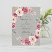 Invitation Mariage Rose Luxueuse Grise (Debout devant)