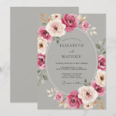 Invitation Mariage Rose Luxueuse Grise (Devant / Derrière)