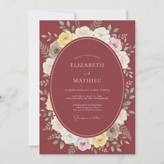 Invitation Mariage Rose Luxueuse Marron (Devant)