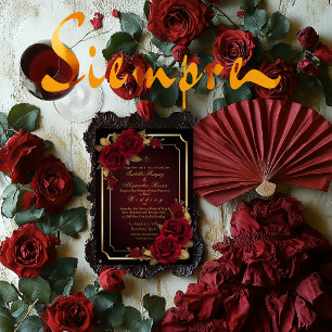 Invitation Mariage Rose luxueux Dark Burgundy Moody