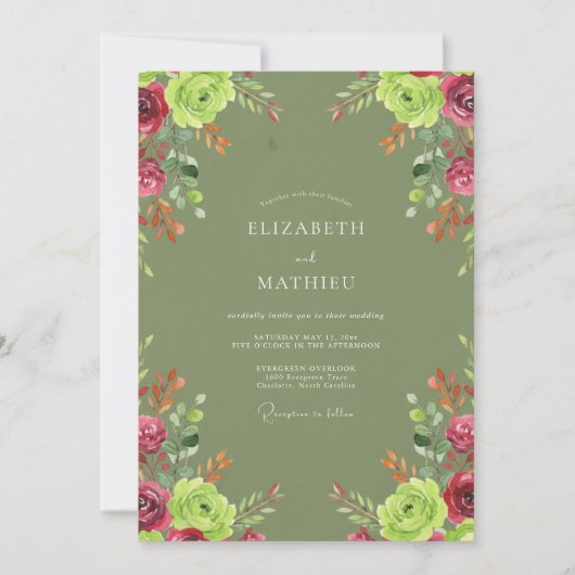 Invitation Mariage Rose Magenta Olive (Devant)