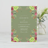 Invitation Mariage Rose Magenta Olive (Debout devant)