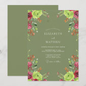 Invitation Mariage Rose Magenta Olive (Devant / Derrière)