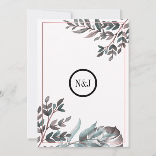 Invitation Mariage rose Mariage botanique rose or (Dos)