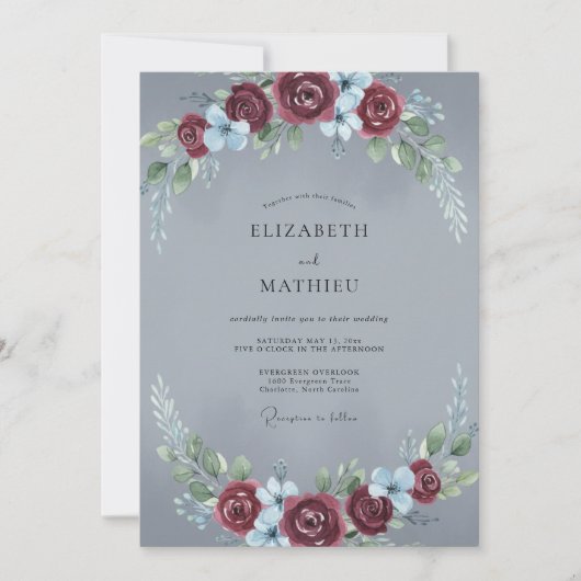 Invitation Mariage Rose Marron Ardoise (Devant)
