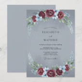 Invitation Mariage Rose Marron Ardoise (Devant / Derrière)