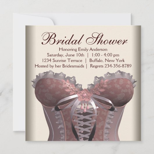 Invitation Mariage Rose Marron Corset Shower (Devant)