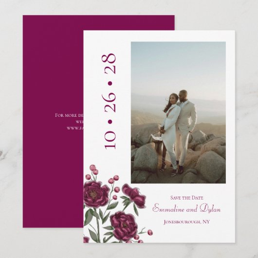 Invitation Mariage Rose Marron Épargnez la Date (Devant / Derrière)