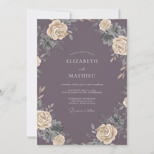 Invitation Mariage Rose Mauve Atténué (Devant)