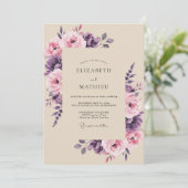 Invitation Mariage Rose Mauve Lavande (Debout devant)