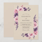 Invitation Mariage Rose Mauve Lavande (Devant / Derrière)