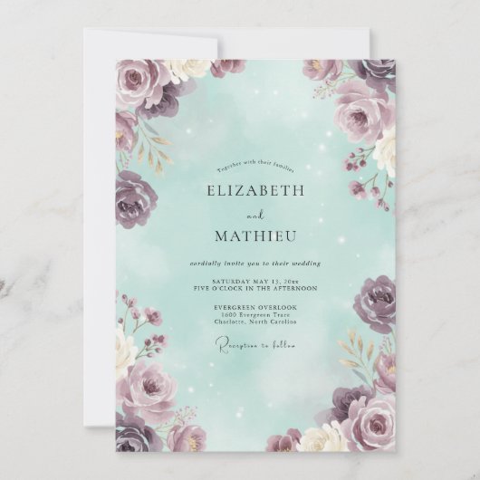Invitation Mariage Rose Mauve Menthe (Devant)