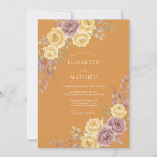 Invitation Mariage Rose Mauve Moutarde