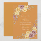 Invitation Mariage Rose Mauve Moutarde (Devant / Derrière)