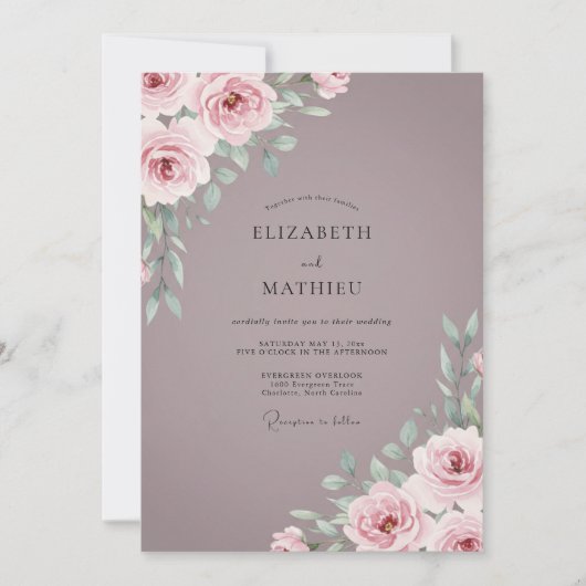 Invitation Mariage Rose Mauve Poussiéreuse (Devant)