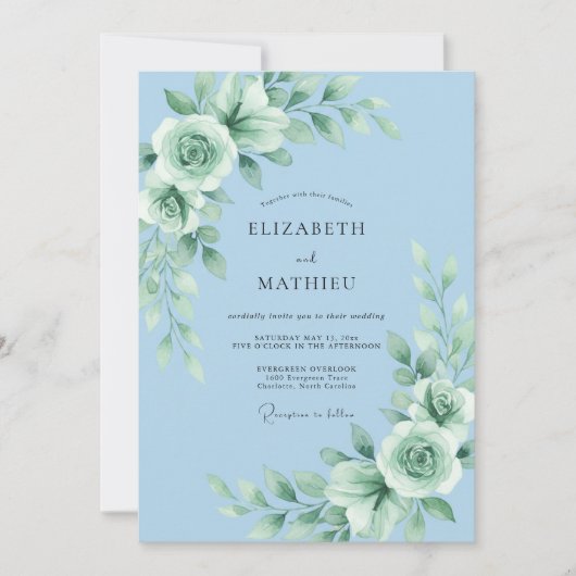 Invitation Mariage Rose Menthe Céleste (Devant)