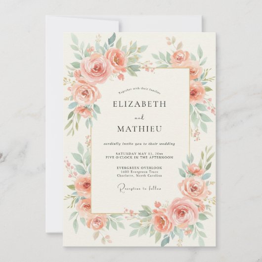 Invitation Mariage Rose Menthe Corail (Devant)