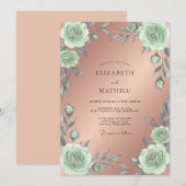 Invitation Mariage Rose Menthe Cuivre (Devant / Derrière)