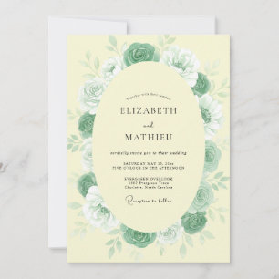 Invitation Mariage Rose Menthe Jaune Pâle