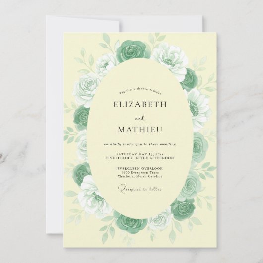 Invitation Mariage Rose Menthe Jaune Pâle (Devant)