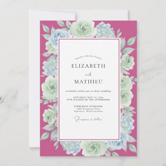 Invitation Mariage Rose Menthe Magenta (Devant)