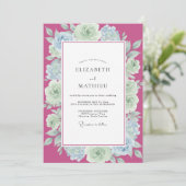 Invitation Mariage Rose Menthe Magenta (Debout devant)