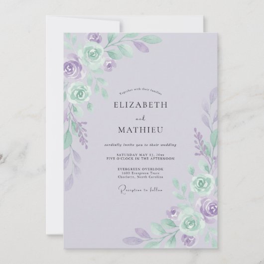 Invitation Mariage Rose Menthe Myosotis (Devant)