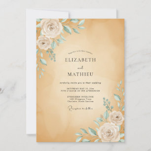 Invitation Mariage Rose Menthe Ocre