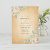 Invitation Mariage Rose Menthe Ocre (Debout devant)