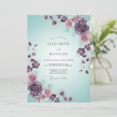 Invitation Mariage Rose Mer Écume Prune (Debout devant)
